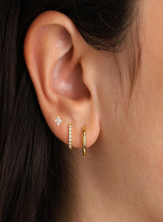 Tituthia Gold Earrings for Women Trendy, Dainty Small Hoop Earrings Set Multiple Piercing Cute CZ Flower Huggie Stud Earring 14K Gold Lightweight Hypoallergenic Cartilage Earrings Gold Jewelry for - Image 5